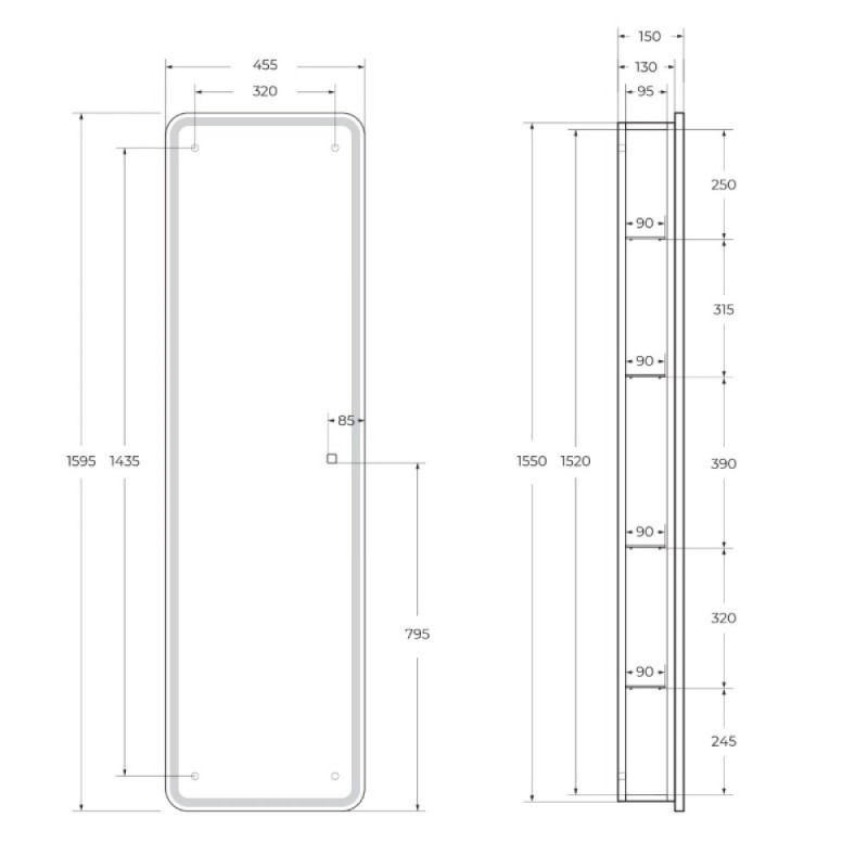 Пенал BelBagno Marino SPC-MAR-450/1600-1A-LED-TCH, 45 х 160 см, с LED-подсветкой и сенсорным выключателем, Bianco Opaco белый матовый