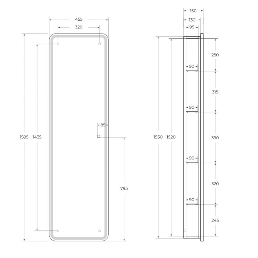 Пенал BelBagno Marino SPC-MAR-450/1600-1A-LED-TCH, 45 х 160 см, с LED-подсветкой и сенсорным выключателем, Bianco Opaco белый матовый