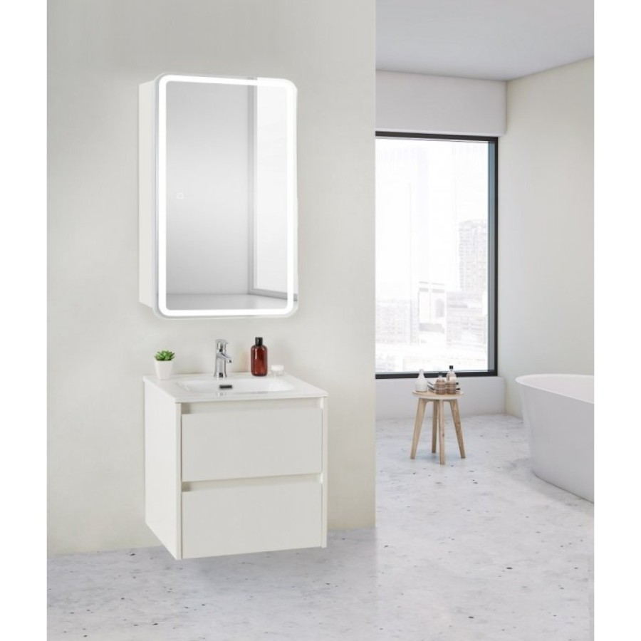 Зеркальный шкаф BelBagno Marino 50 х 80 см, с LED-подсветкой и сенсорным выключателем, Bianco Lucido белый глянец, SPC-MAR-500/800-1A-LED-TCH