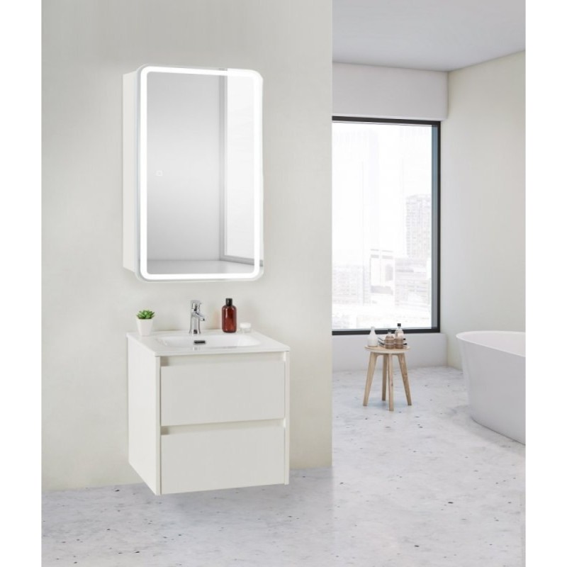 Зеркальный шкаф BelBagno Marino 60 х 80 см, с LED-подсветкой и сенсорным выключателем, Bianco Lucido белый глянец, SPC-MAR-600/800-1A-LED-TCH
