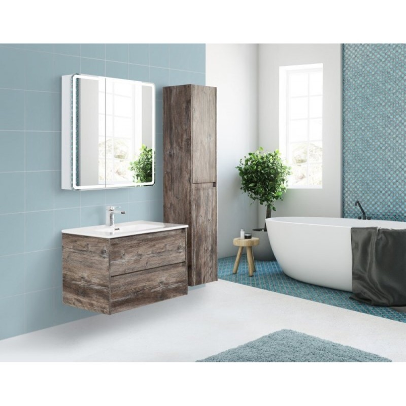 Зеркальный шкаф BelBagno Marino 80 х 80 см, с LED-подсветкой и сенсорным выключателем, Bianco Lucido белый глянец, SPC-MAR-800/800-2A-LED-TCH