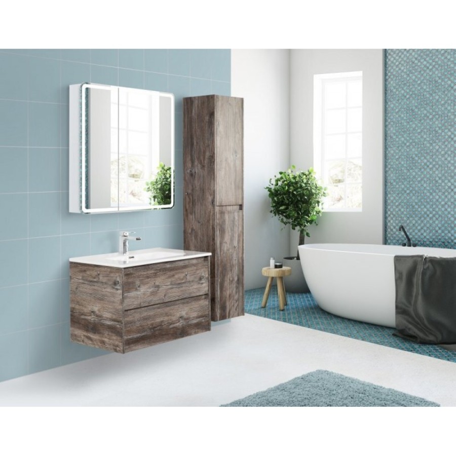 Зеркальный шкаф BelBagno Marino 80 х 80 см, с LED-подсветкой и сенсорным выключателем, Bianco Lucido белый глянец, SPC-MAR-800/800-2A-LED-TCH