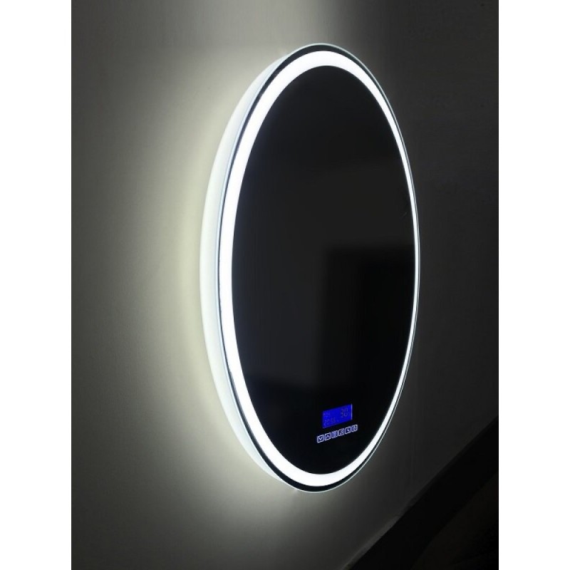 Зеркало BelBagno SPC-RNG-700-LED-TCH-RAD 70 см со встроенным светильником, сенсорным выключателем, bluetooth, цифровым термометром, радио