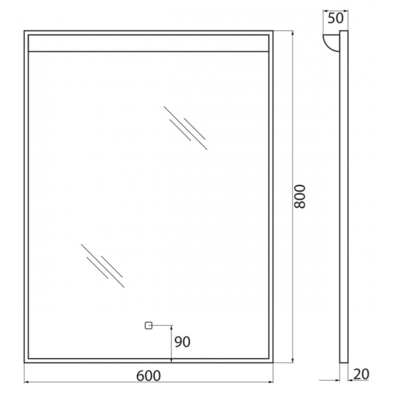 Зеркало BelBagno SPC-UNO 60 см, с подсветкой, белый, SPC-UNO-600-800-TCH