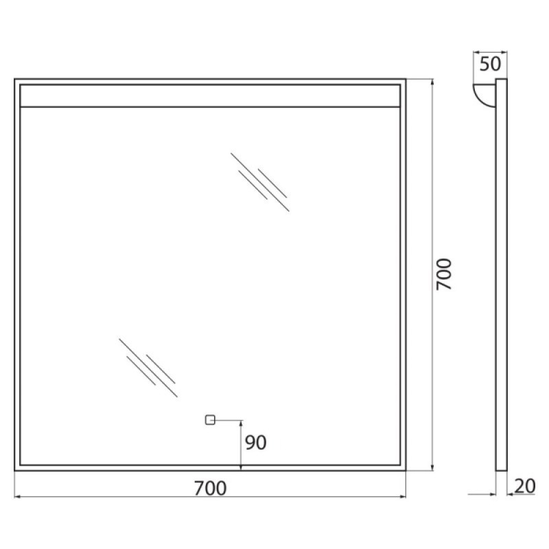 Зеркало BelBagno SPC-UNO 70 см, с подсветкой, белый, SPC-UNO-700-700-TCH