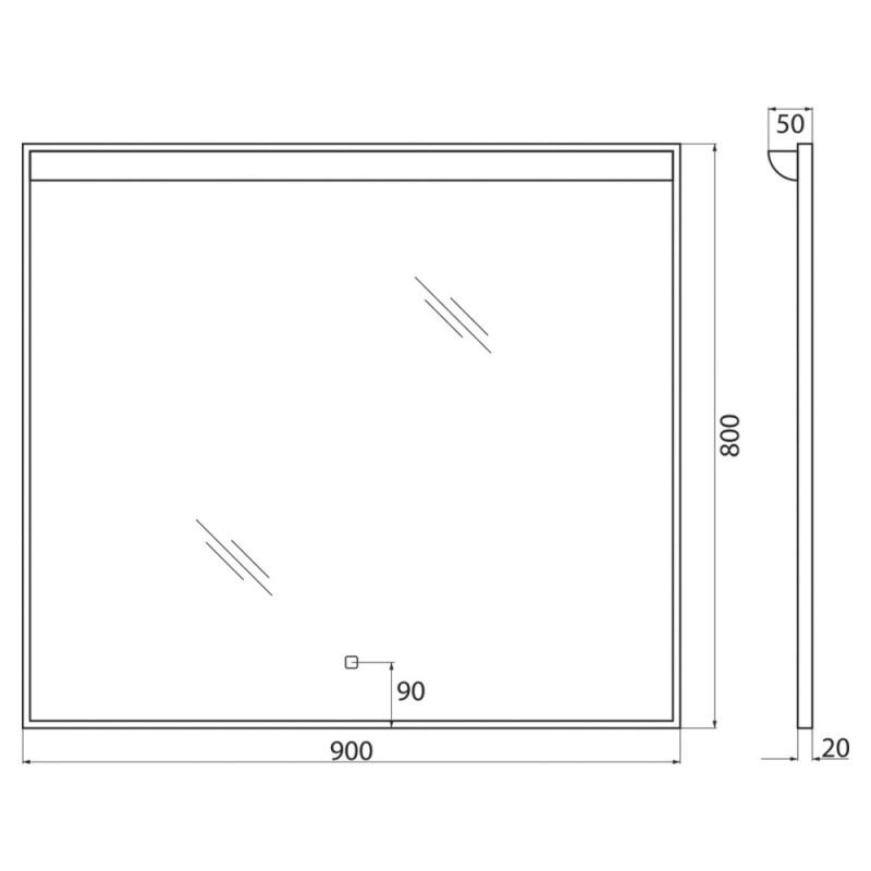 Зеркало BelBagno SPC-UNO 90 см, с подсветкой, белый, SPC-UNO-900-800-TCH