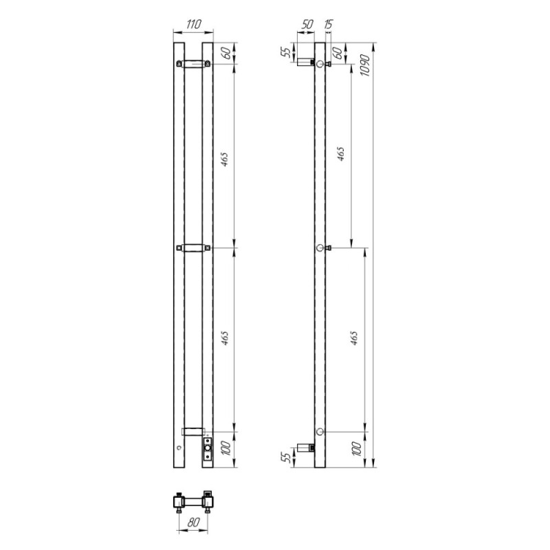 Полотенцесушитель электрический Apextermo Sirius SR10111GF, ширина 10 см, высота 110 см, диммер справа, цвет графит металлик