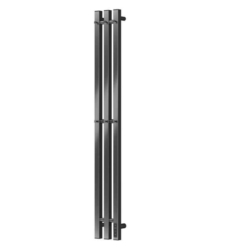 Полотенцесушитель электрический Apextermo Sirius SR10112GN , ширина 15 см, высота 110 см, диммер справа, с крючками, цвет оружейная сталь