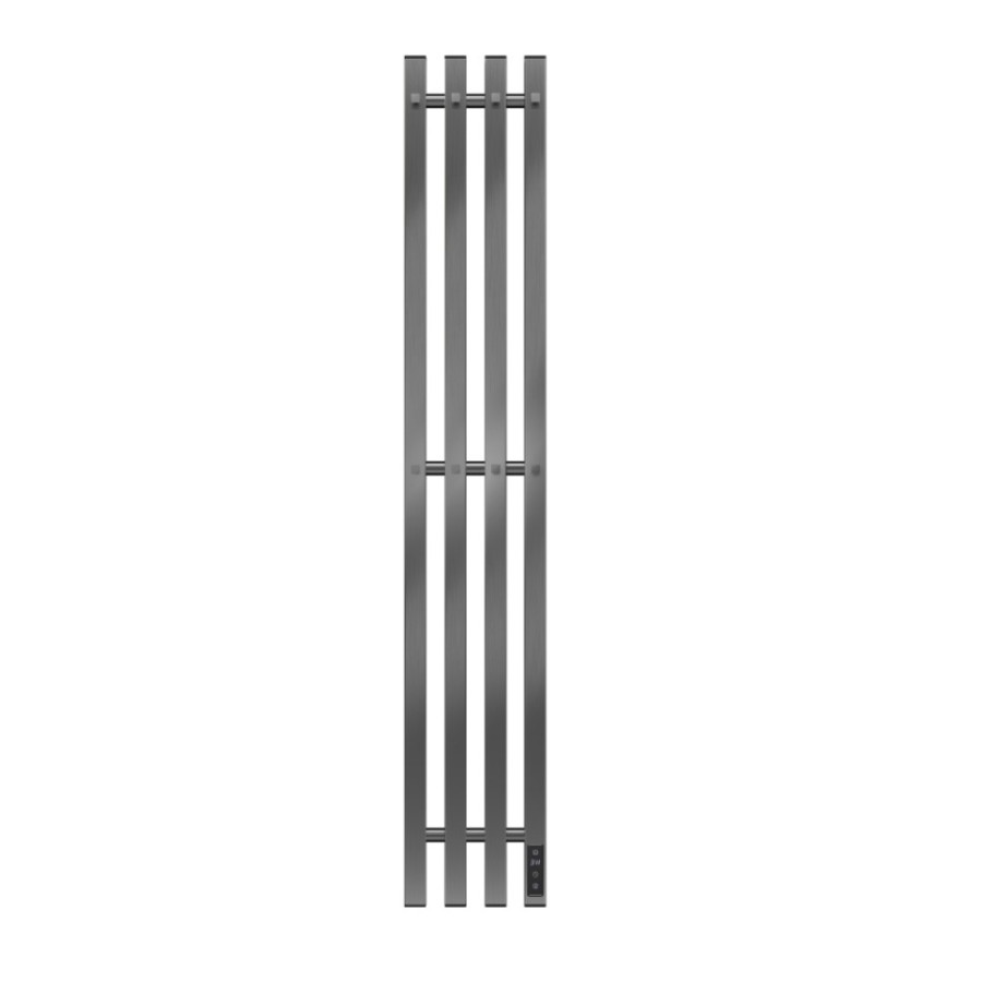 Полотенцесушитель электрический Apextermo Sirius SR10113GN, ширина 15 см, высота 110 см, диммер справа, с крючками, цвет оружейная сталь
