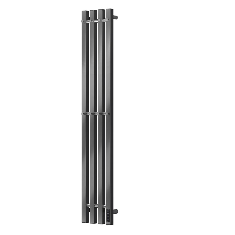 Полотенцесушитель электрический Apextermo Sirius SR10113GN, ширина 15 см, высота 110 см, диммер справа, с крючками, цвет оружейная сталь