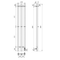 Полотенцесушитель электрический Apextermo Sirius SR10182BL, ширина 15 см, высота 80 см, с крючками, диммер справа, цвет черный