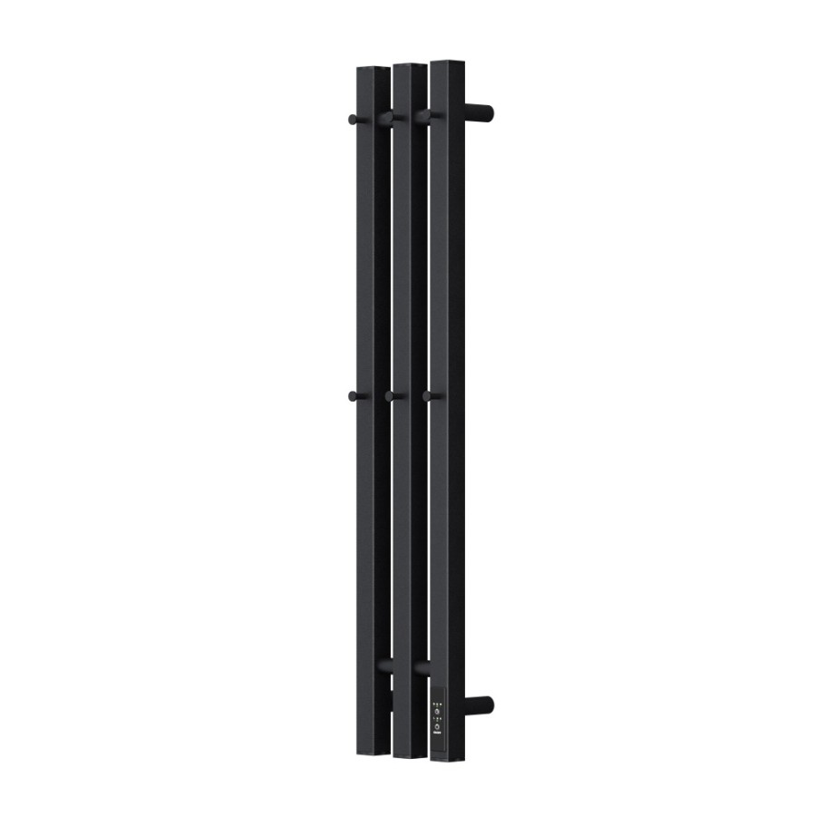 Полотенцесушитель электрический Apextermo Sirius SR10182BL, ширина 15 см, высота 80 см, с крючками, диммер справа, цвет черный