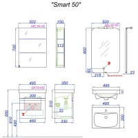 Тумба под раковину Aqwella Smart 50, подвесная, фасад белый, корпус дуб балтийский, SRT0105DB
