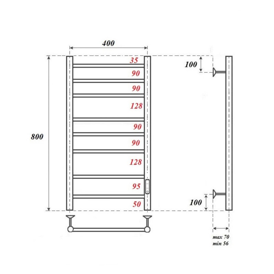 Полотенцесушитель электрический Apextermo Stella ST00184GL, ширина 40 см, высота 80 см, диммер справа, цвет золото матовое