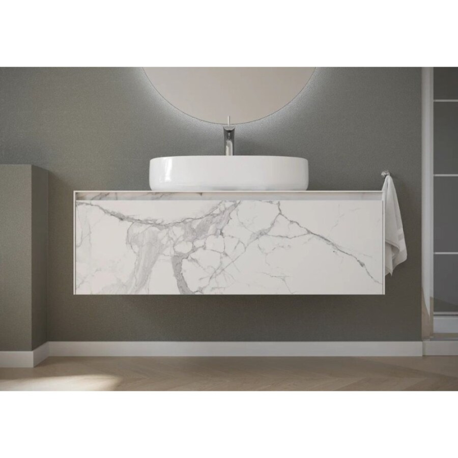 Тумба под раковину Sancos Stone 120, подвесная, Statuario White (белый мрамор), ST120SV