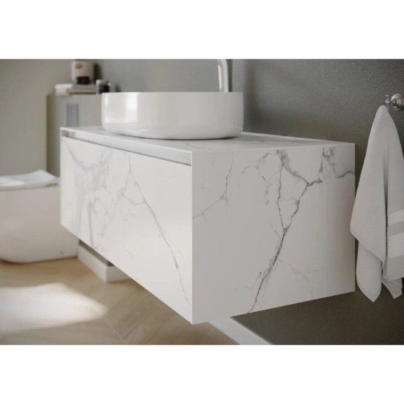 Тумба под раковину Sancos Stone 120, подвесная, Statuario White (белый мрамор), ST120SV