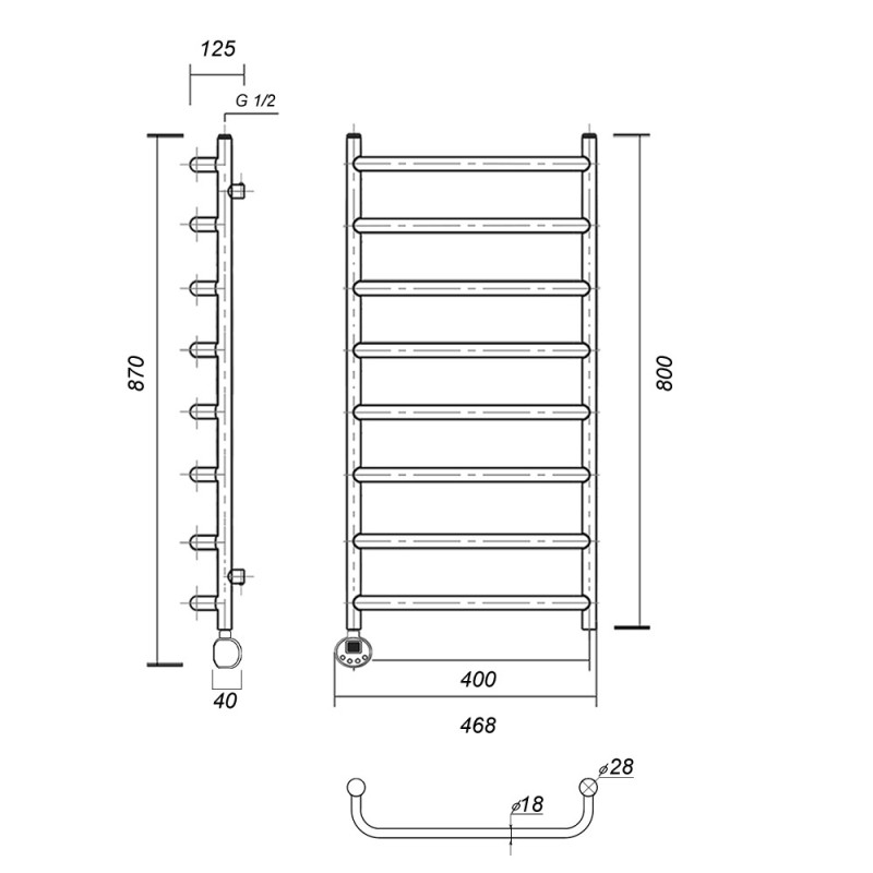 Полотенцесушитель электрический, Domoterm Стефано П8 40 x 80 E, хром, L/R, с терморегулятором