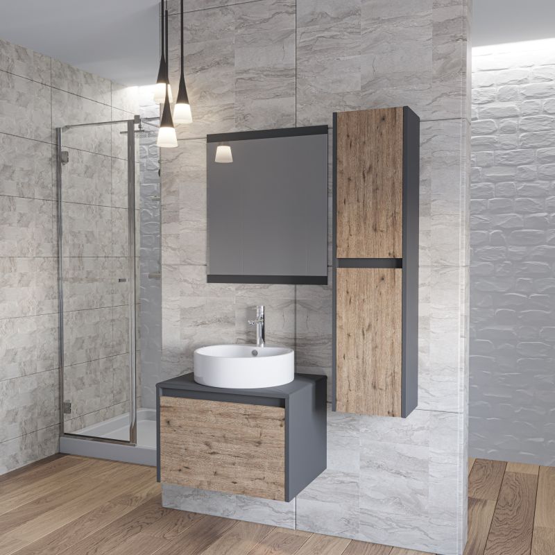 Шкаф пенал Stella Polar Эвита 30 SP-00001058 подвесной Дуб Веллингтон Темно-серый