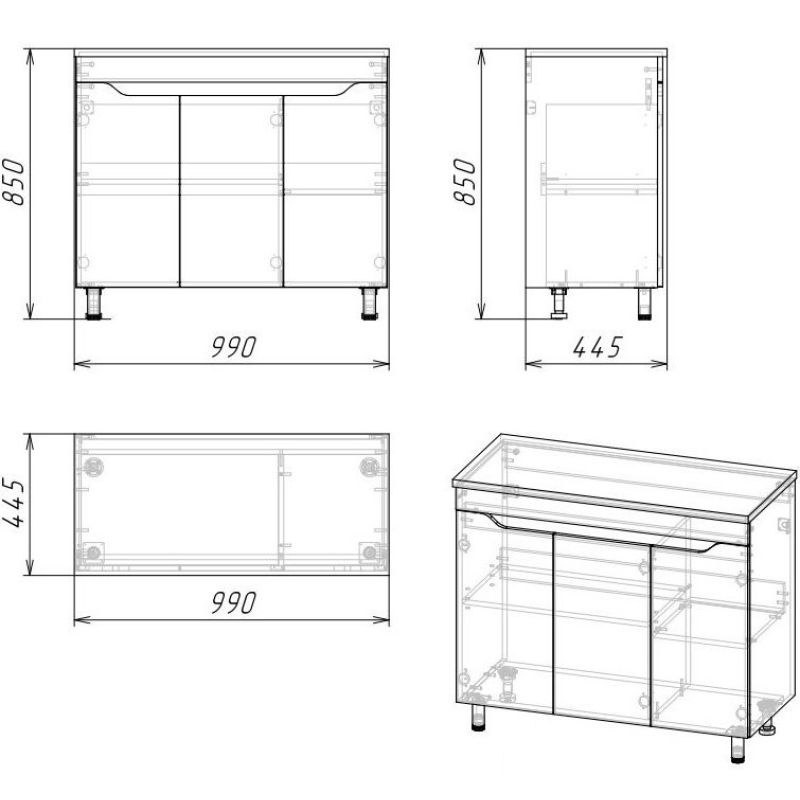 Тумба под раковину Stella Polar Абигель 100 SP-00001035 Серая Цемент