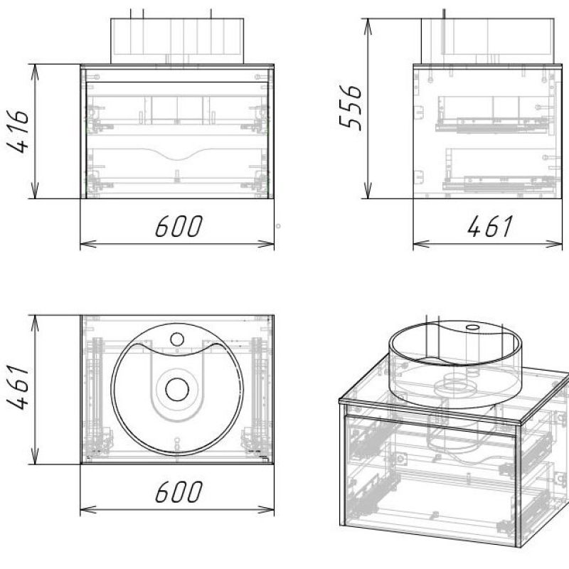 Тумба под раковину Stella Polar Эвита 60 SP-00001056 подвесная Дуб Веллингтон Темно-серая