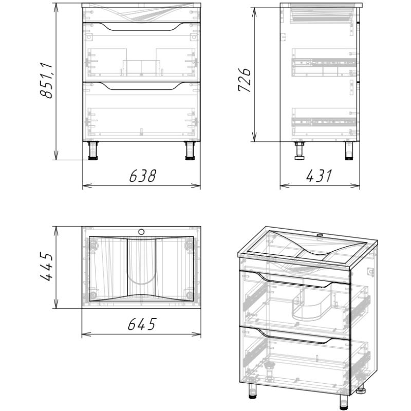 Тумба под раковину Stella Polar Абигель 65 SP-00001131 Серая Цемент
