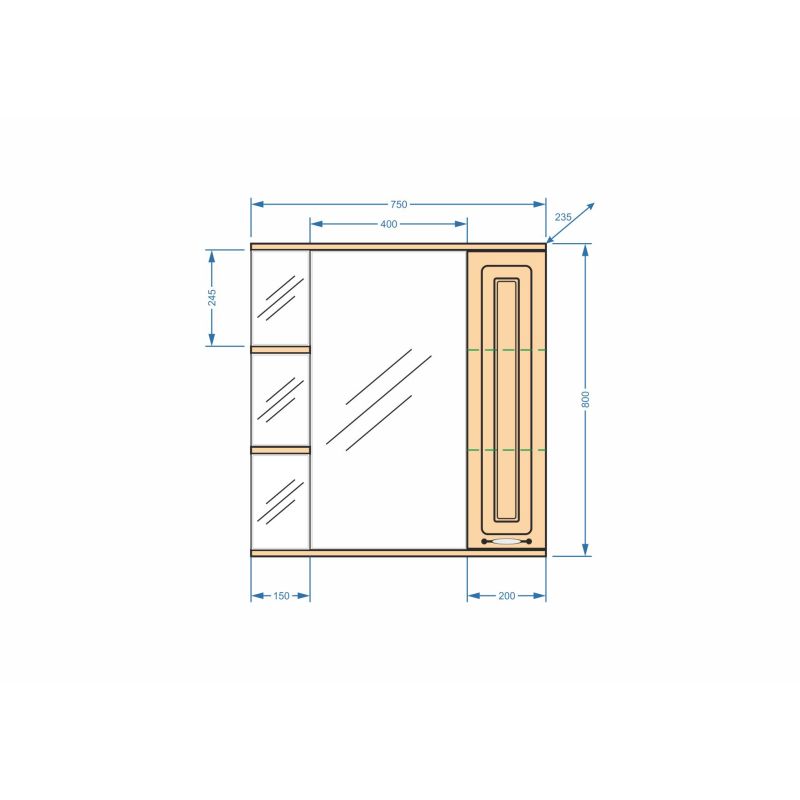 Зеркало со шкафом Stella Polar Кармела 75/C SP-00000182, подвесной, правый, карпатская ель