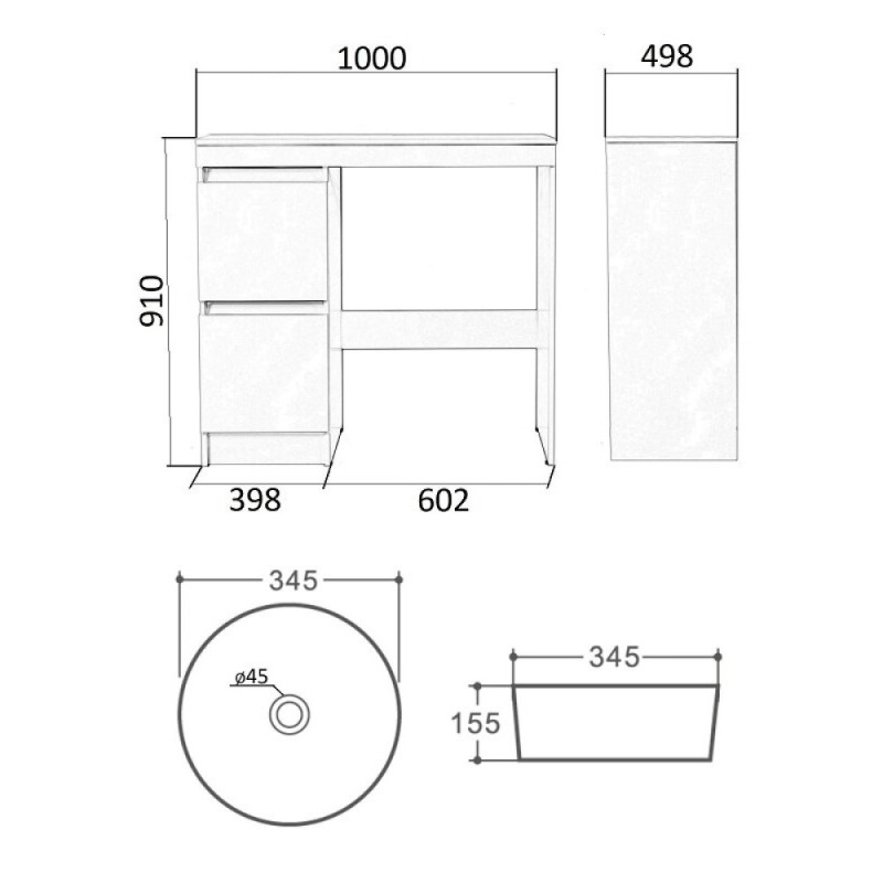 Тумба с раковиной Orange Sistema STM-100TUW+B07-345W, 100 см, под стиральную машину, напольная, белая