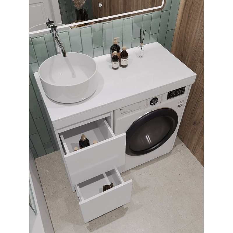 Тумба с раковиной Orange Sistema STM-100TUW+B07-345W, 100 см, под стиральную машину, напольная, белая