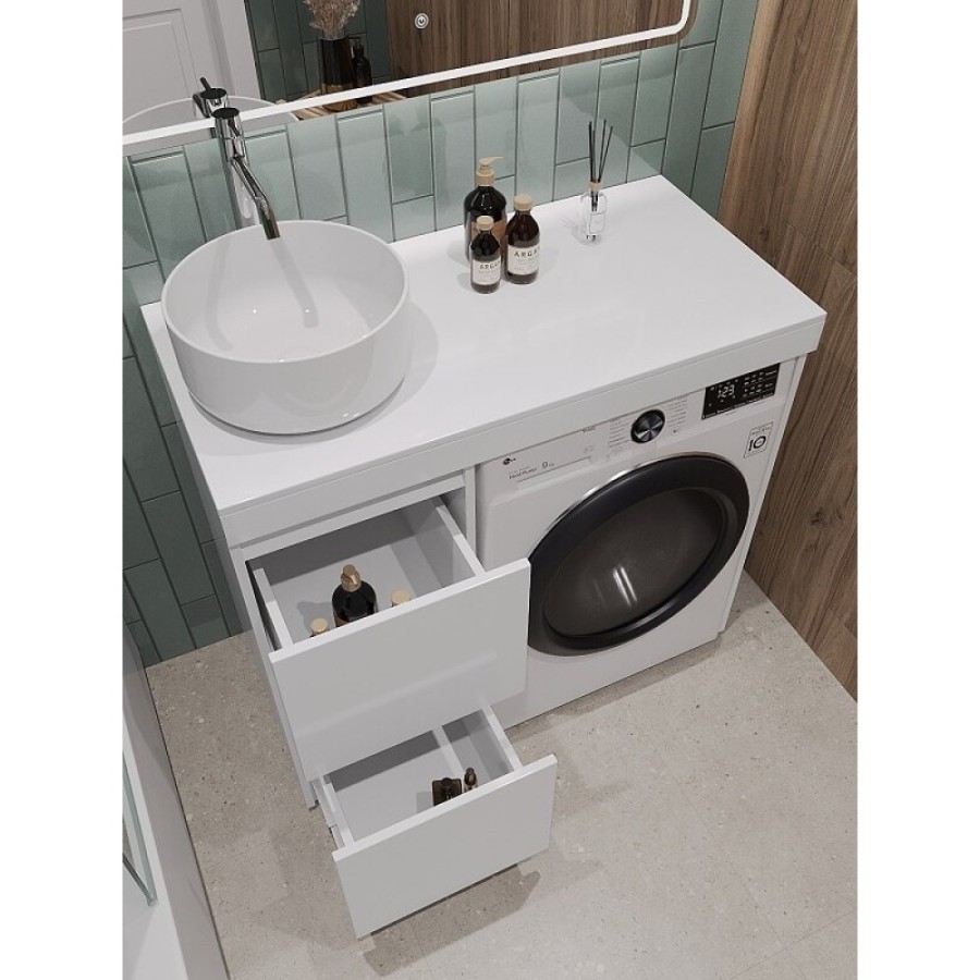 Тумба с раковиной Orange Sistema STM-100TUW+B09-360W, 100 см, под стиральную машину, напольная, белая