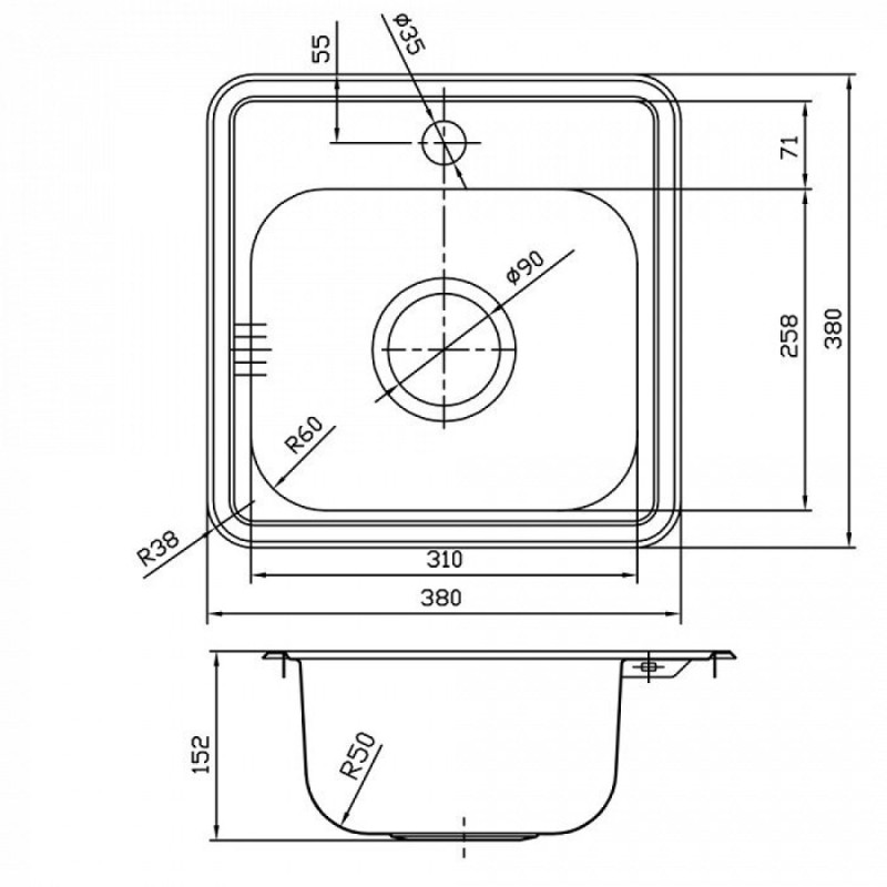 Мойка кухонная Iddis Strit 38 х 38 см (STR38S0i77)