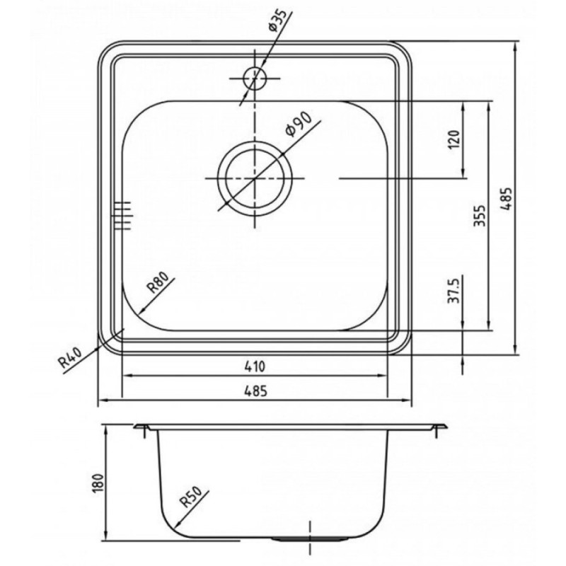 Мойка кухонная Iddis Strit STR48S0i77K/011UPSOi84 S 48.5 см, 1 чаша, с выпуском, шелк, сатин