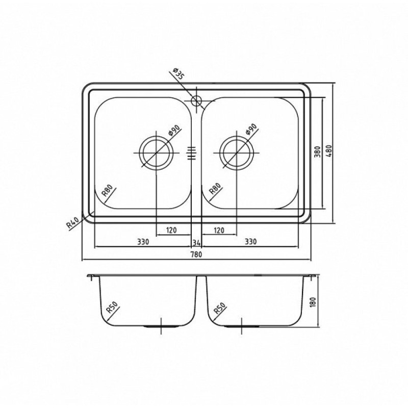 Мойка кухонная Iddis Strit полированная 78 х 48 см, две чаши (STR78P2i77)