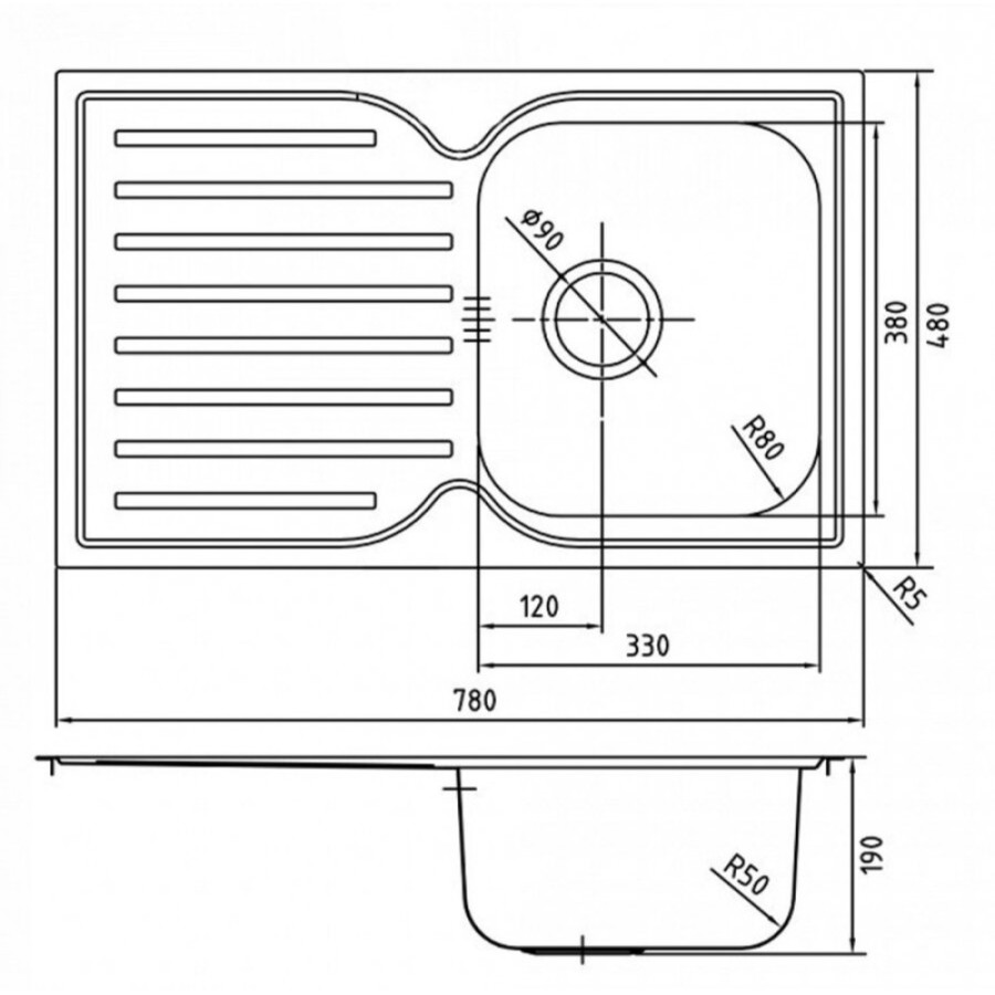 Мойка кухонная Iddis Strit STR78SDi77 S 78 см, 1 чаша, с крылом, шелк, сатин