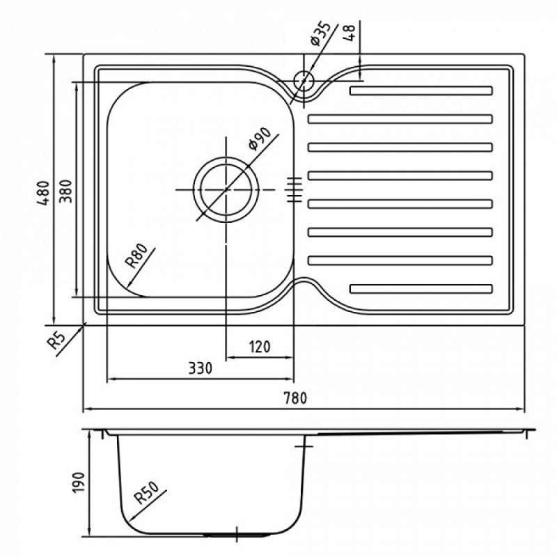 Мойка кухонная Iddis Strit, 78 х 48 см, STR78SRi77, шелк, чаша справа