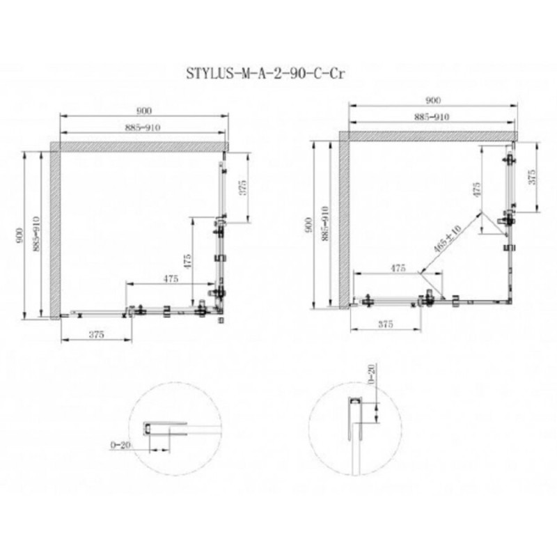 Душевой уголок Cezares Stylus-O-M-A-2-90-C-Cr, 90 x 90 см, стекло прозрачное, профиль хром