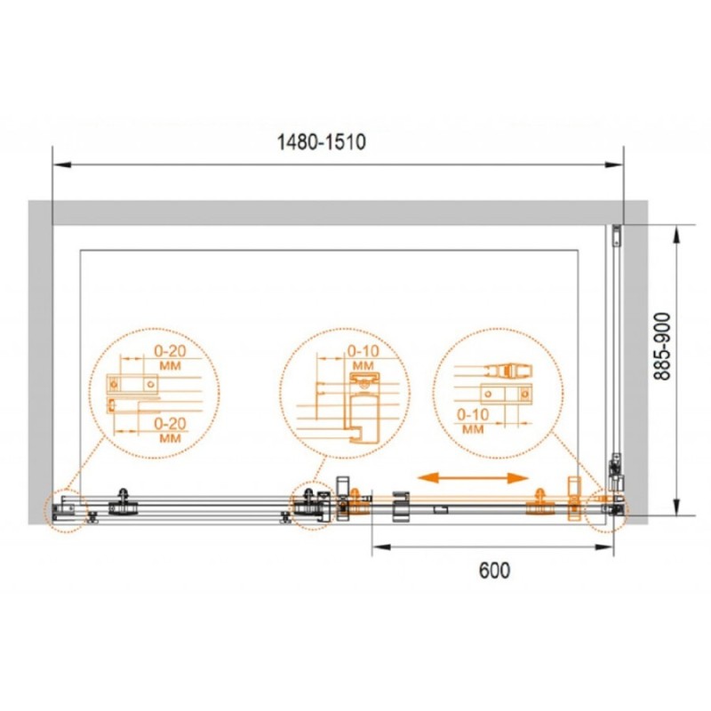Душевой уголок Cezares Stylus-O-M-AH-1-150/90-C-Cr, 150 x 90 см, стекло прозрачное, профиль хром