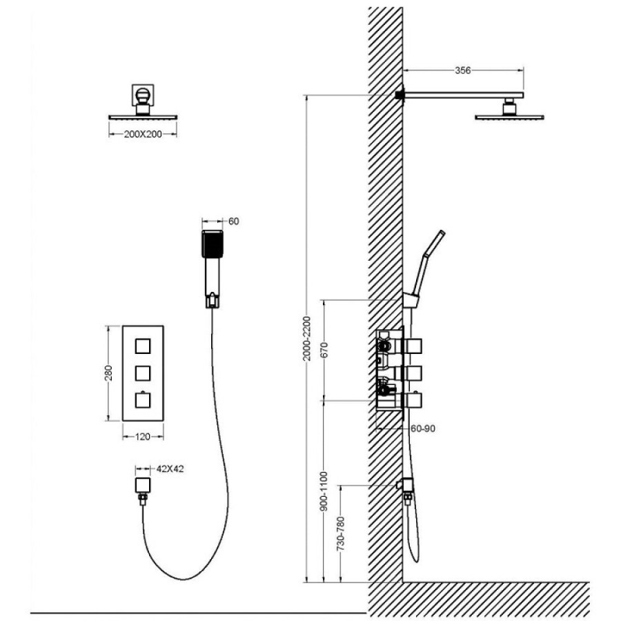 Душевая система Timo Tetra-Thermo, 2 потребителя, термостатическая, цвет чёрный матовый, SX-0179/03SM