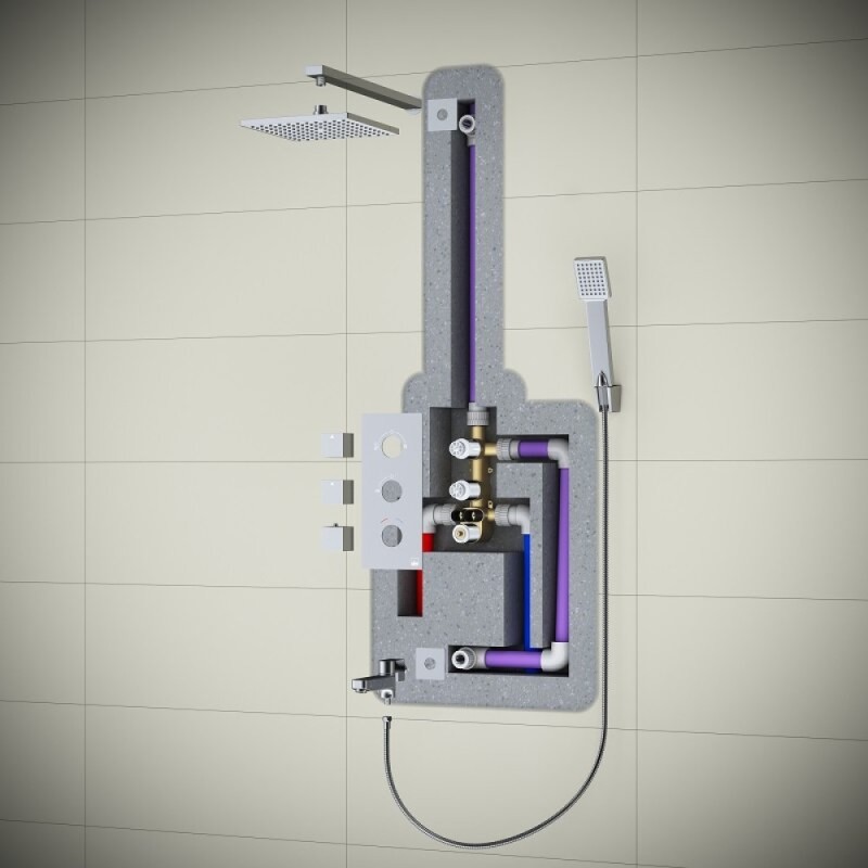 Душевая система Timo Tetra-Thermo, 3 потребителя, термостатическая, с изливом, цвет хром, SX-0199/00SM