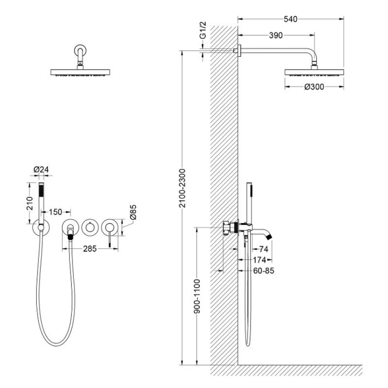 Душевая система Timo Saona SX-2348/16SM, с изливом, белый матовый