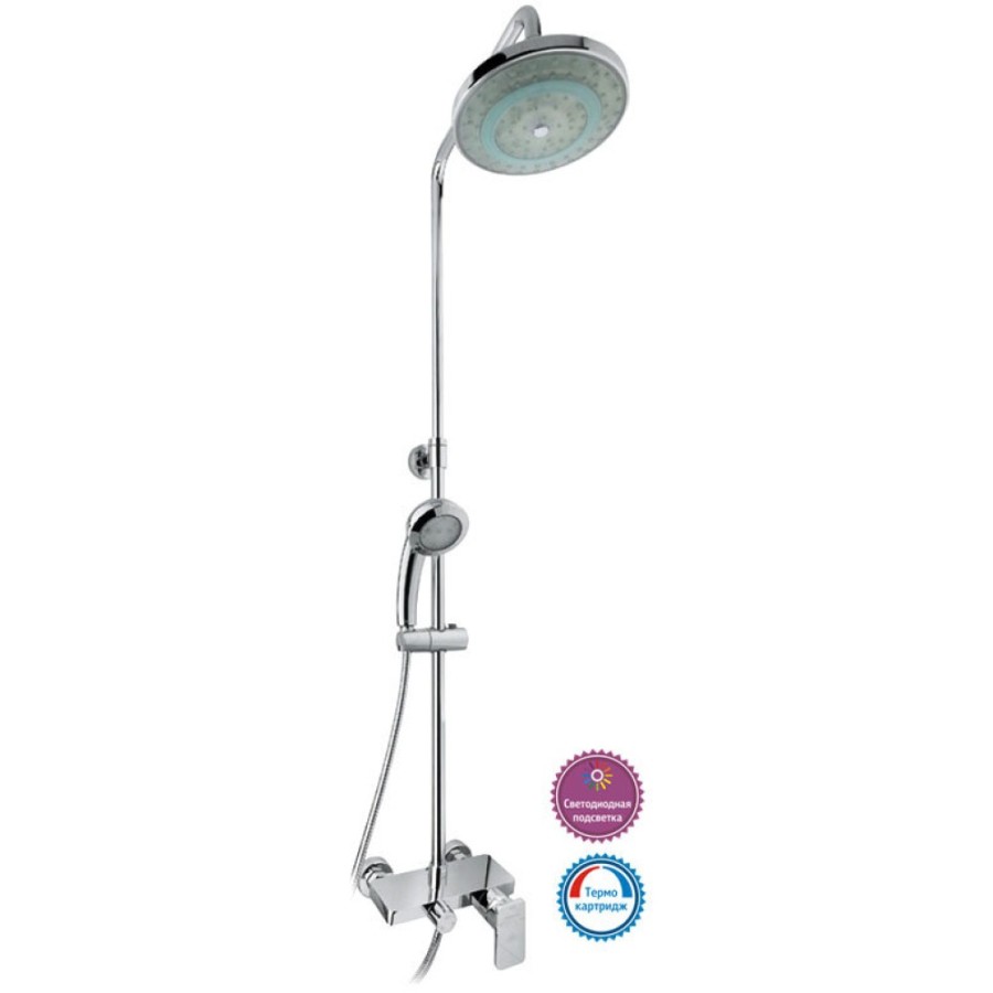Душевая система Timo Lotta-thermo SX-2610 color, 3-х режимная, с подсветкой, с изливом, хром