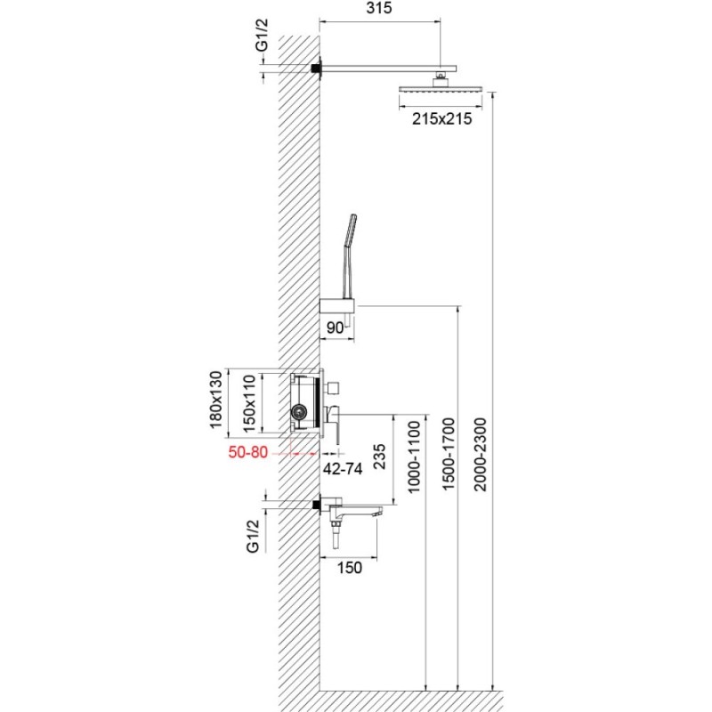 Душевая система скрытого монтажа Timo Selene SX-3069/03SM, 3-х режимная, с изливом, цвет черный
