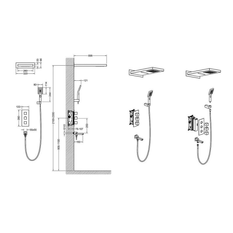 Душевая система Timo Petruma SX-5079/03SM термостатическая, с изливом, цвет чёрный матовый