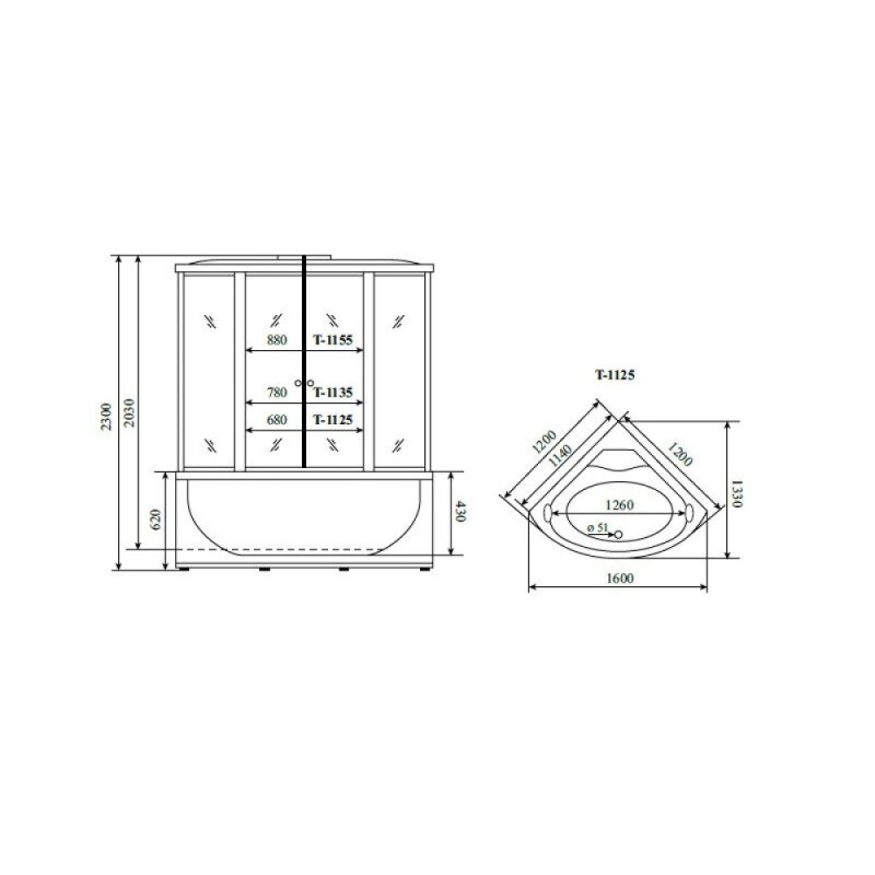 Душевая кабина Timo Standart T-1125-T-STUN, 120 x 120 см, стекло тонированное, профиль хром, хамам