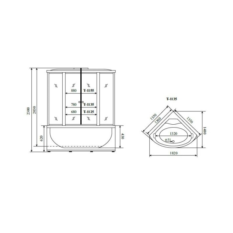 Душевая кабина Timo Standart T-1135-T-STUN, 135 x 135 см, стекло тонированное, профиль хром, хамам