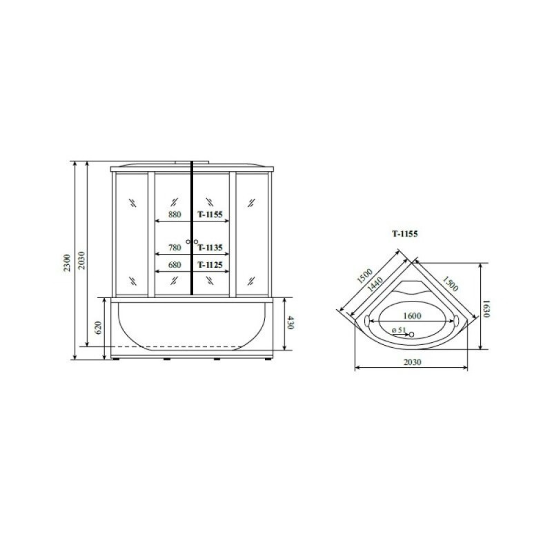 Душевая кабина Timo Standart T-1155-T-STUN, 150 x 150 см, стекло тонированное, профиль хром, хамам