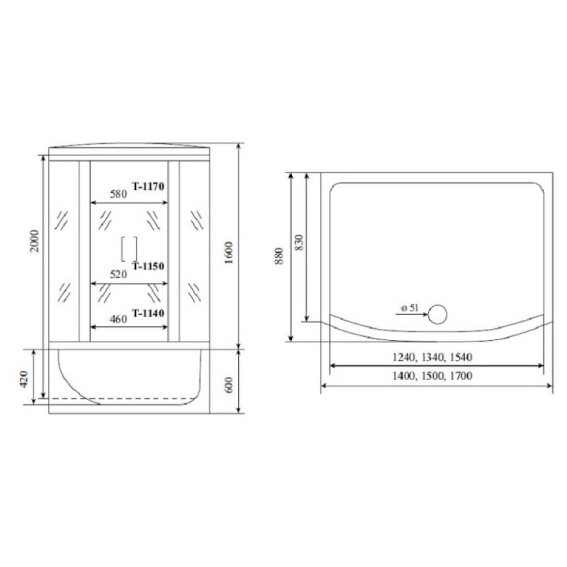 Душевая кабина Timo Standart T-1170-T-STUN, 170 x 88 см, стекло тонированное, профиль хром, хамам
