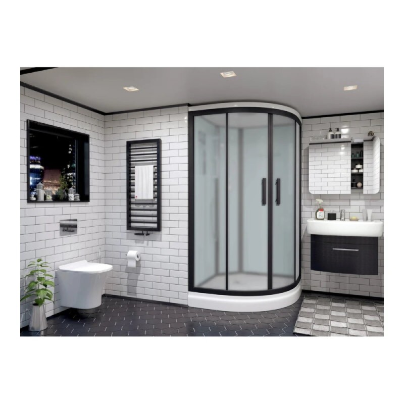 Душевой уголок Timo Standart T-6601BF, 100 x 100 см, c крышей, средний поддон, стекла матовые, профиль черный