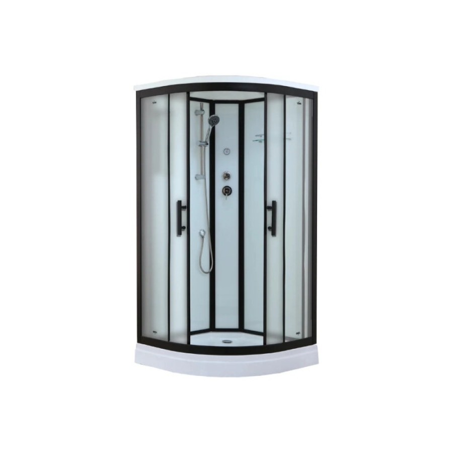 Душевой уголок Timo Standart T-6601BF, 100 x 100 см, c крышей, средний поддон, стекла матовые, профиль черный