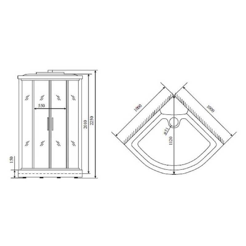 Душевая кабина Timo Standart T-6601SF 100 x 100 см, с крышей, с гидрозатвором, стекло Fabric, профиль Silver