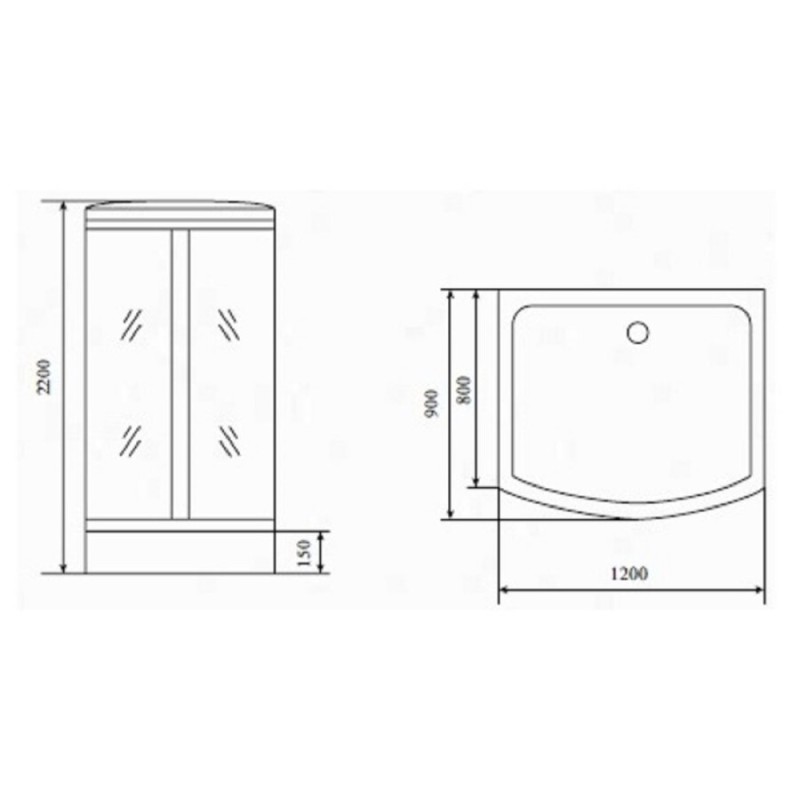 Душевая кабина Timo Standart T-6615B, 120 x 90 см, c крышей, средний поддон, стекло прозрачное, профиль черный